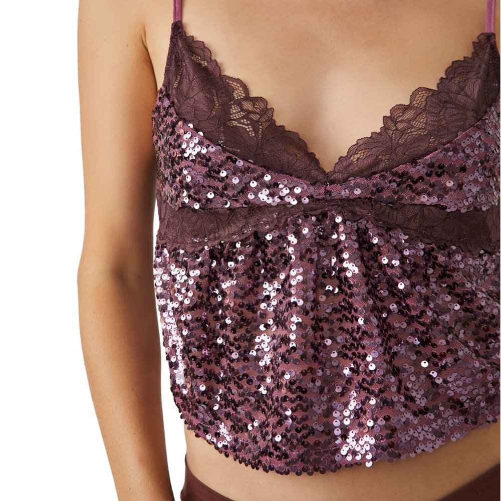 Free People Sequin Lace Chemise - Pink and Brown